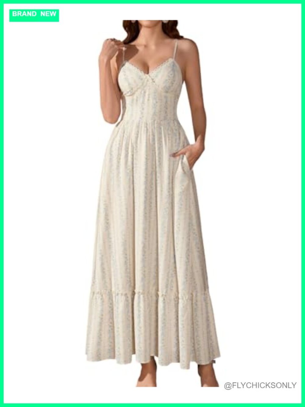 Floral Maxi Dress Spaghetti Strap Smocked Back Lace Trim Wedding Guest